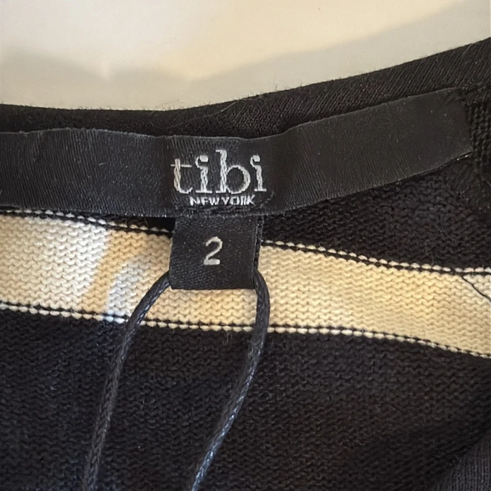 Tibi Women’s Striped Knit Dress Fit Flare Short Sleeves Black/White Size 2 New